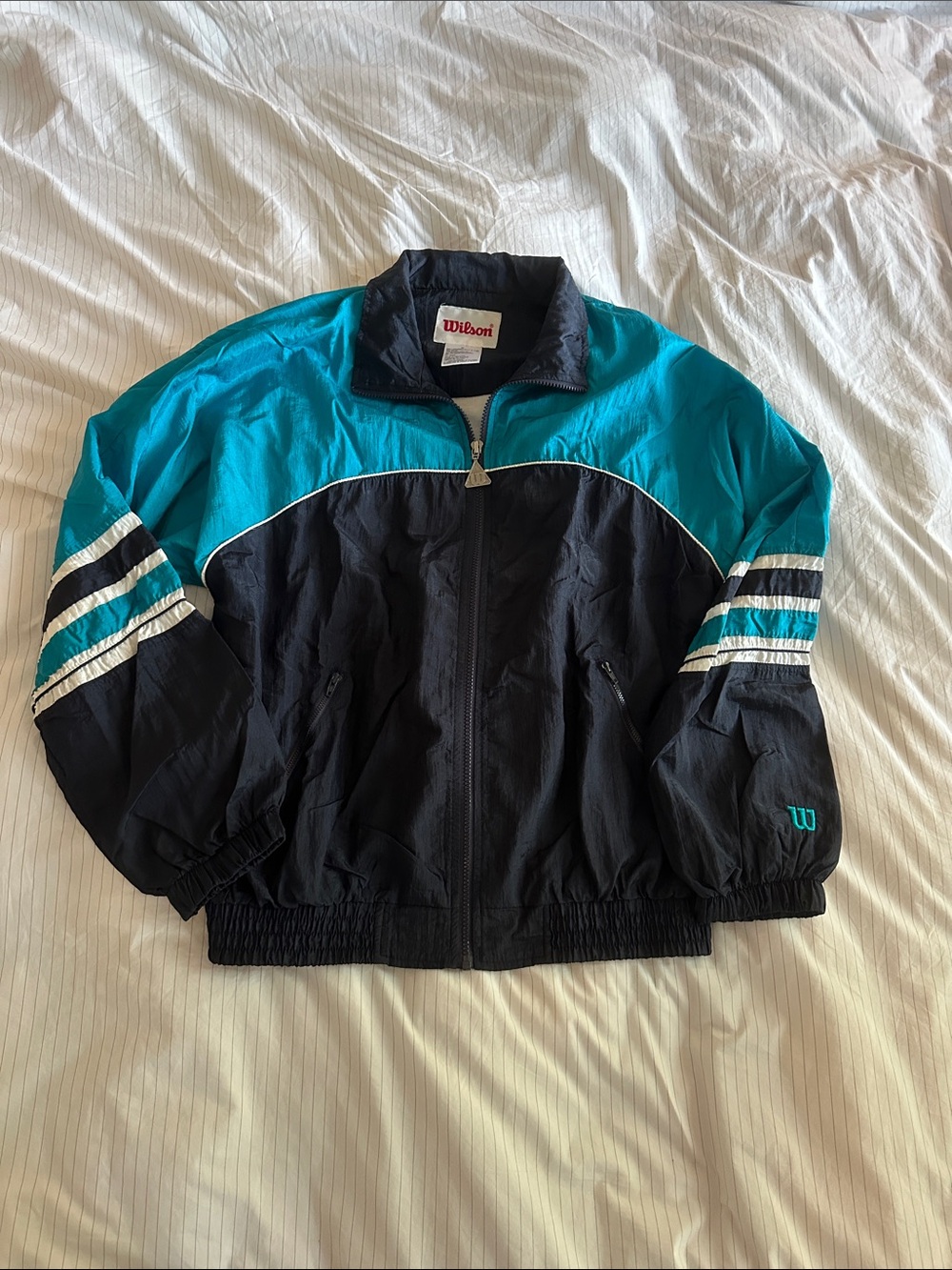 Vintage Wilson - Teal and Navy Colorblock Windbreaker Jacket - M